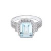 18ct White Gold Brilliant Cut Diamond And Baguette Cut Aquamarine 0.34ct And 2.50ct Cluster Ring