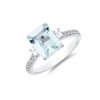 9ct White Gold Brilliant Cut Diamond and Baguette Cut Aquamarine 0.18ct And 2.50ct Three Stone Ring