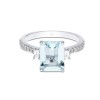 9ct White Gold Brilliant Cut Diamond and Baguette Cut Aquamarine 0.18ct And 2.50ct Three Stone Ring