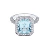 18ct White Gold Cushion Cut 4.23ct Aquamarine and 1.14ct Diamond Halo Ring