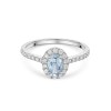 18ct White Gold Oval Cut 0.40ct Aquamarine & Diamond Halo Ring with Diamond Shoulders