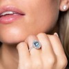 Platinum Oval Cut 3.21ct Aquamarine and 0.52ct Diamond Halo Ring