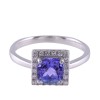 18ct White Gold Cushion Cut 6mm Tanzanite & Round Brilliant0.18ct Diamond Cluster Ring