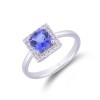 18ct White Gold Cushion Cut 6mm Tanzanite & Round Brilliant0.18ct Diamond Cluster Ring