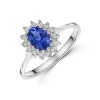 9ct White Gold Oval Tanzanite & Diamond Halo Solitaire Ring