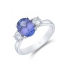 18ct White Gold Oval Cut Tanzanite and Brilliant Cut Diamond 3.12ct Three Stone Ring