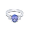 18ct White Gold Oval Cut Tanzanite and Brilliant Cut Diamond 3.12ct Three Stone Ring