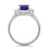 18ct White Gold 1.98ct Octagonal Tanzanite & Diamond 3 Stone Ring