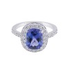 14ct White Gold Cushion Cut Tanzanite 2.05ct Diamond Halo Ring