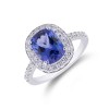 14ct White Gold Cushion Cut Tanzanite 2.05ct Diamond Halo Ring