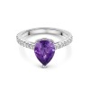 Platinum Pear Cut Amethyst with Diamond Shoulders 1.75ct Ring