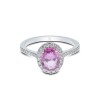 18ct White Gold Oval Cut Pink Sapphire 2.17ct Diamond Halo Ring