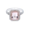 18ct White Gold Cushion Cut 2.36ct Morganite and 0.48ct Diamond Cluster Ring