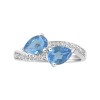 9ct White Gold Pear Shape Blue Topaz Two Stone Diamond Set Twist Ring