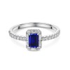 18ct White Gold Baguette Cut 0.45ct Sapphire and 0.65ct Diamond Solitaire ring