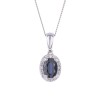 9ct White Gold Oval Cut Sapphire 0.68ct Diamond Halo Pendant