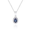 9ct White Gold 0.35ct Oval Sapphire and 0.06ct Diamond Halo Pendant