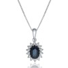 9ct White Gold Diamond 0.18ct and Sapphire Halo Pendant