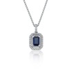 18ct White Gold Emerald Cut Sapphire 1.03ct Diamond Double Halo Pendant
