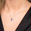 18ct White Gold Emerald Cut Sapphire 1.03ct Diamond Double Halo Pendant