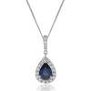 18ct White Gold Pear Cut 0.90ct Sapphire And 0.24ct Diamond Halo Pendant