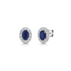 18ct White Gold Oval Cut Sapphire with Diamond Halo Earrings 2.15ct