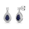 18ct White Gold Pear Cut Blue Sapphire 1.00ct with Diamond Halo Drop Earrings