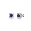 18ct White Gold Cushion Cut Sapphire with Diamond Halo Earrings 1.10ct