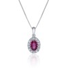 9ct White Gold Ruby and Diamond Halo Pendant