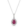 18ct White Gold Pear Cut Ruby 0.80ct with Diamond Halo Pendant