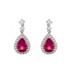 18ct White Gold Ruby and Diamond Halo Drop Earrings