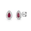 18ct White Gold Pear Cut Ruby 0.55ct and Diamond Halo Earrings