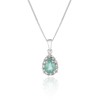 9ct White Gold Pear Shape Emerald and 0.04ct Diamond Cluster Pendant