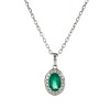 9ct White Gold Oval Cut Emerald 0.08ct Diamond Halo Pendant