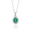 18ct White Gold Oval Cut 0.85ct Emerald and Diamond Halo Pendant