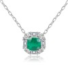 18ct White Gold 0.75ct Cushion Cut Emerald with Diamond Cluster Halo Necklace