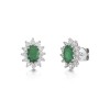 18ct White Gold Oval 0.84ct Emerald and 0.38ct Diamond Cluster Earrings