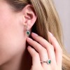 18ct White Gold Oval Cut Emerald 0.85ct and Diamond Halo Drop Earrings
