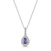 18ct White Gold Pear Cut 0.40ct Tanzanite with 0.15ct Diamond Halo Pendant