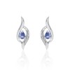 9ct White Gold Pear Cut Tanzanite and Diamond 0.01ct Cross Over Earrings