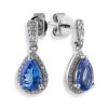 9ct White Gold Pear Cut Tanzanite 1.70ct Diamond Halo Drop Earrings