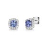 18ct White Gold Cushion Cut Tanzanite 0.70ct with Diamond Halo Earrings