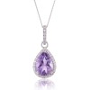 9ct White Gold Pear Cut Amethyst 1.76ct Diamond Halo Pendant
