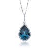 18ct White Gold 10.10ct Pear Cut London Blue Topaz and 0.50ct Diamond Halo Pendant