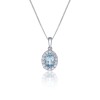9ct white gold diamond 0.15ct and aquamarine 6x4mm halo pendant