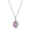 18ct White Gold Oval Cut 1.10ct Pink Sapphire with 0.07ct Diamond Halo Pendant