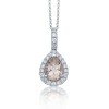18ct White Gold Morganite and Diamond 1.50ct Pear Halo Pendant