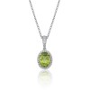 18ct White Gold Diamond 0.12ct and Peridot 1.32ct Halo Pendant