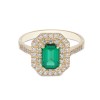 9ct Yellow Gold Emerald Cut Coloured Cubic Zirconia Double Halo Solitaire Ring