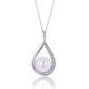 9ct White Gold Pearl and Diamond 0.04ct Drop Pendant